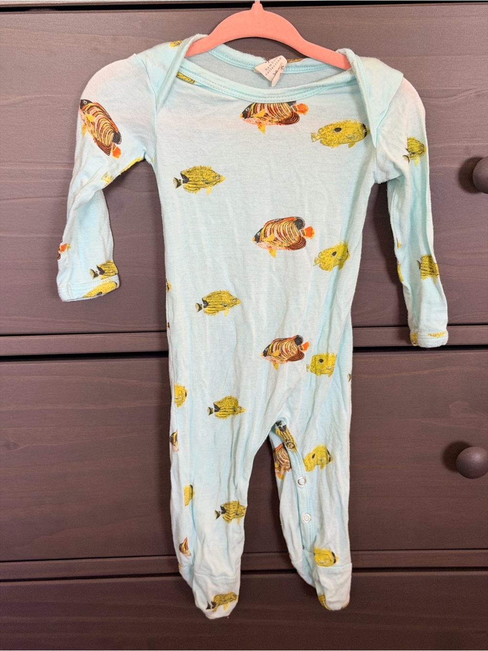kate quinn Light Blue Footed One-Piece with Yellow and Orange tropical Fish